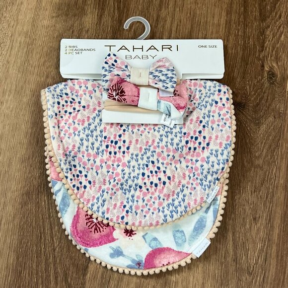 Tahari Other - NEW Tahari Baby Floral Bib and Headband Bow Set